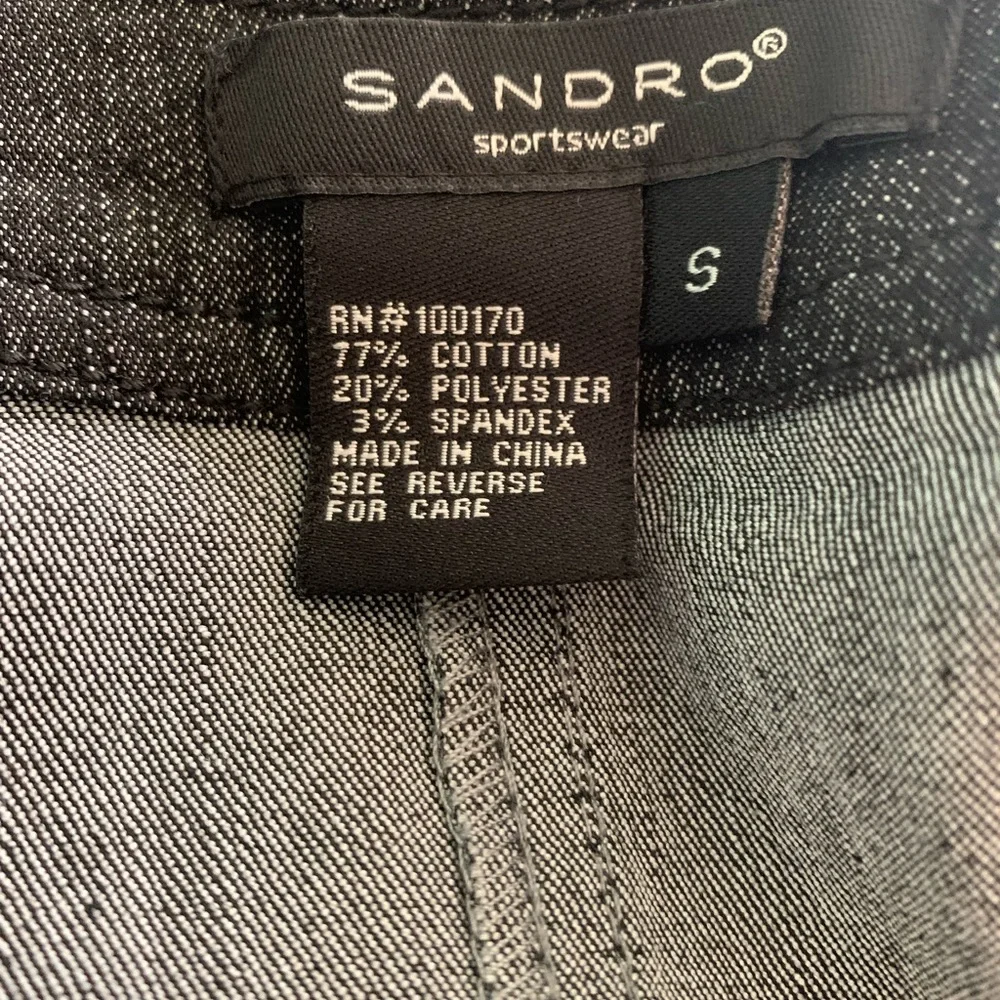 Sandro ruffled jean jacket with 3/4 length sleeve silver tone buttons size S - Picture 7 of 8